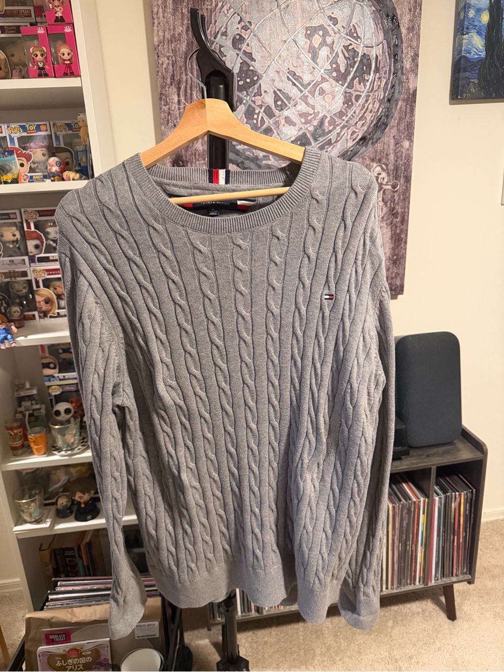 Tommy Hilfiger Light Grey Cable Knit Crewneck Sweater